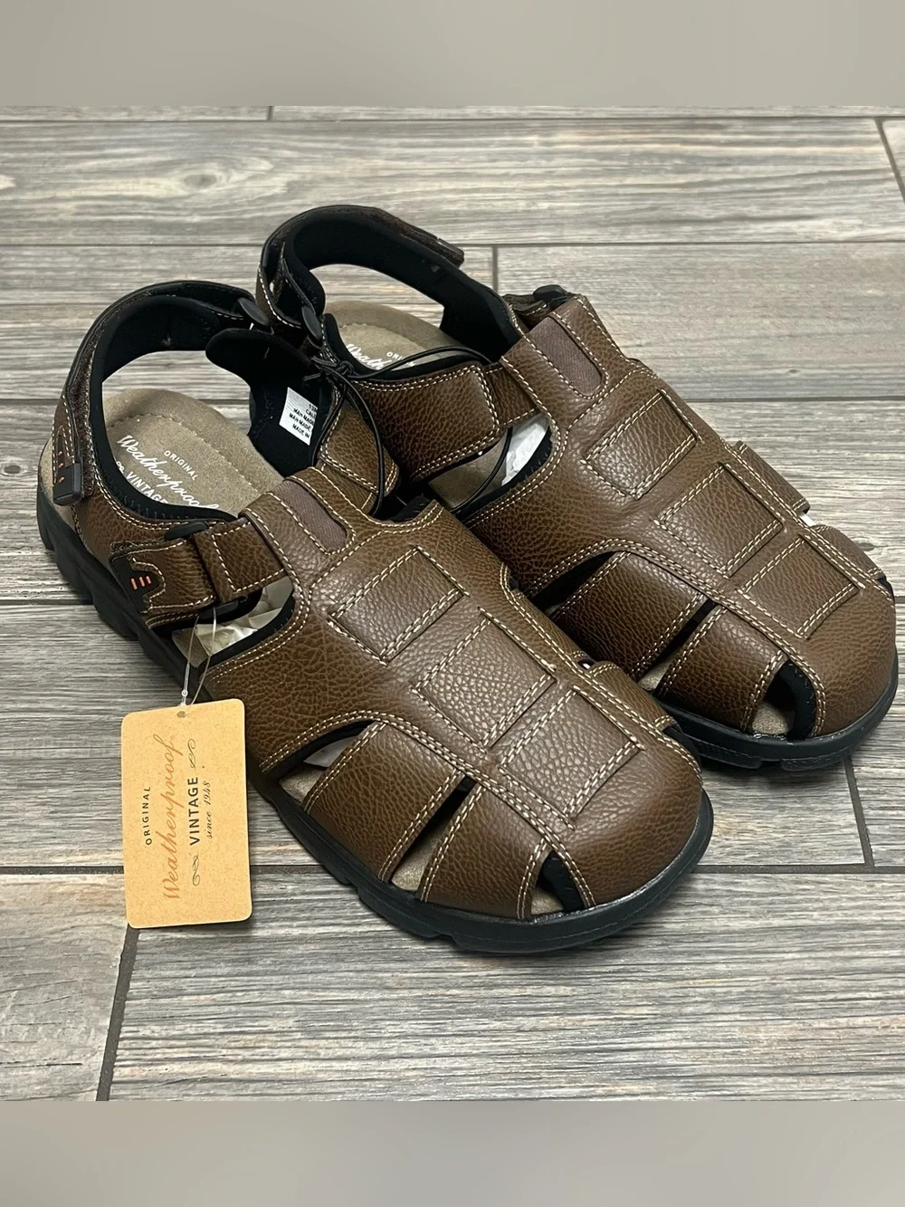 WEATHERPROOF VINTAGE Mens Brown Fisherman Caleb Round Toe Sandals Shoes 13 M